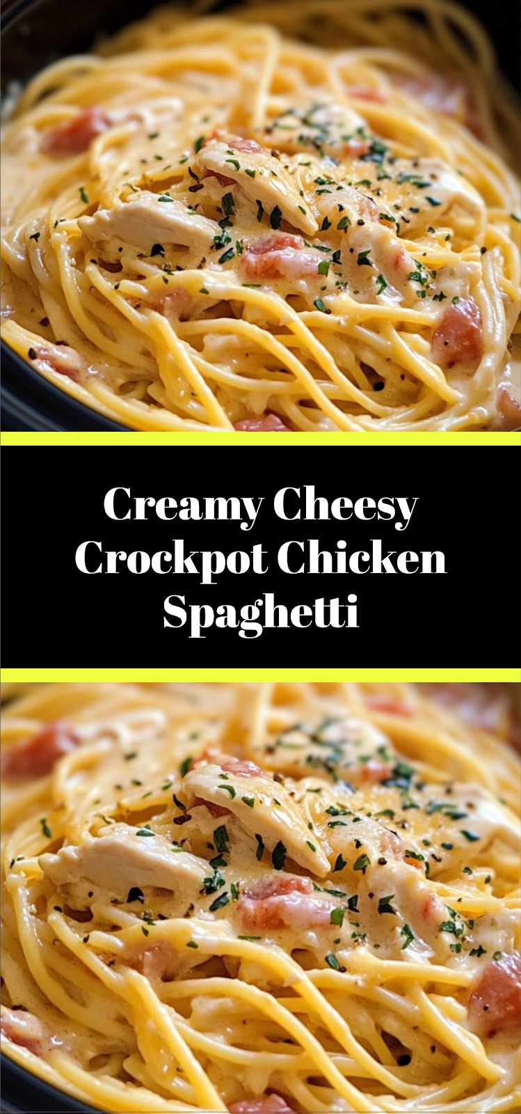 Creamy Cheesy Crockpot Chicken Spaghetti